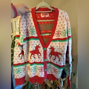 Tipsy Elves unicorn Christmas cardigan sweater